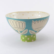 Load image into Gallery viewer, Turquoise garden footed bowl