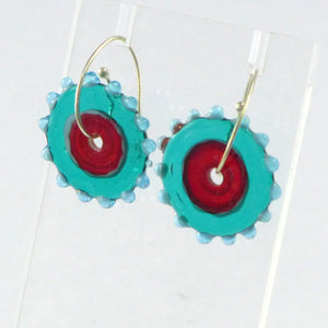 Whirly Gig Glass Earrings Turquoise & Red