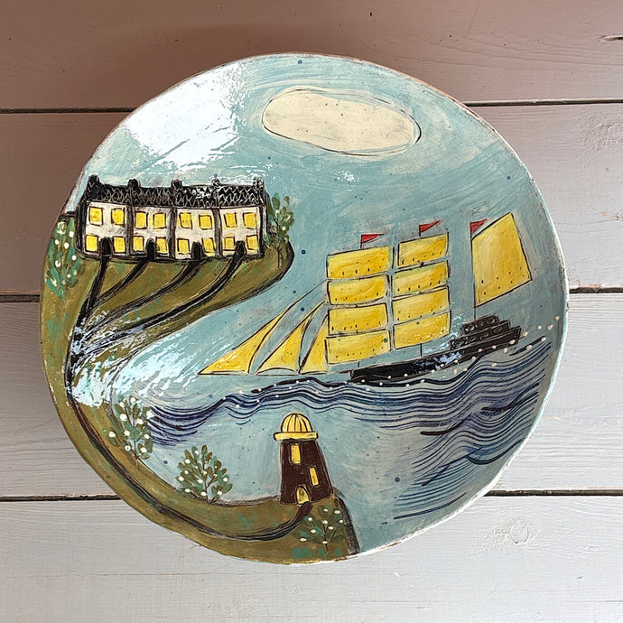Whaling town pedestal dish
