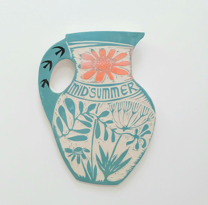 Midsummer harvest jug wall plaque turquoise
