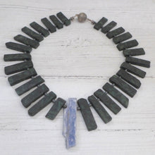 Load image into Gallery viewer, Kyanite spike with chrysocolla &amp; hemetite necklace 6TS