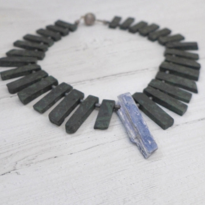 Kyanite spike with chrysocolla & hemetite necklace 6TS