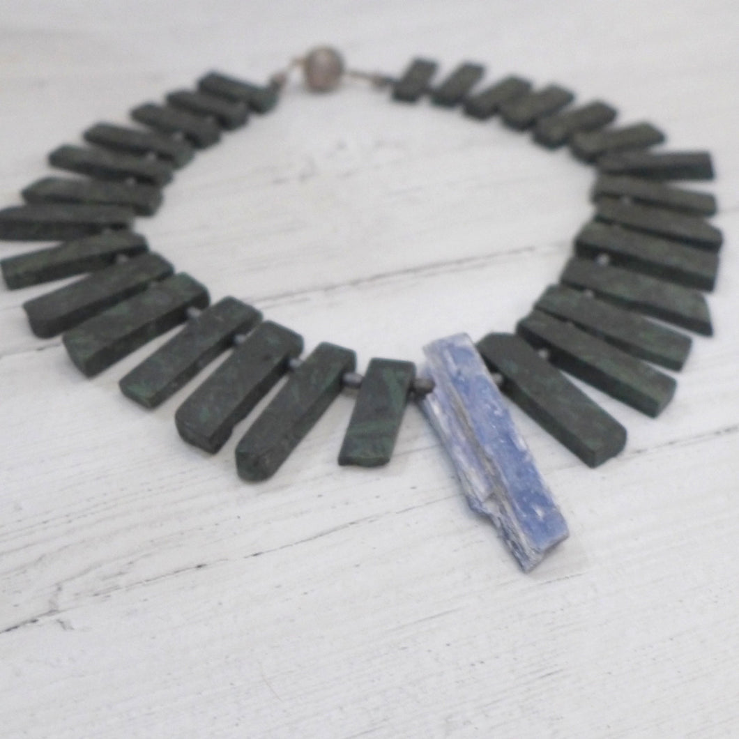 Kyanite spike with chrysocolla & hemetite necklace 6TS