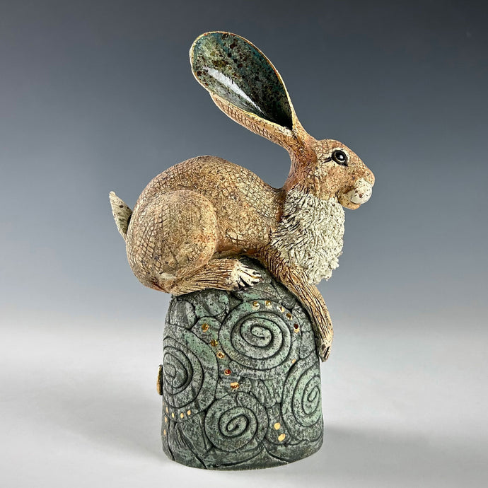 Medium crouching hare on a hill 1