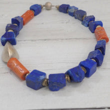 Load image into Gallery viewer, Lapis, coral and silver necklace 7TS