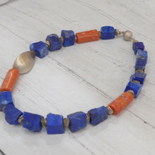 Load image into Gallery viewer, Lapis, coral and silver necklace 7TS