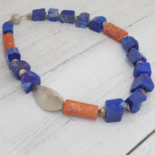 Load image into Gallery viewer, Lapis, coral and silver necklace 7TS
