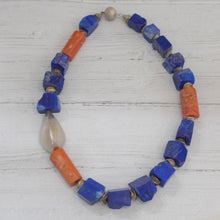 Load image into Gallery viewer, Lapis, coral and silver necklace 7TS