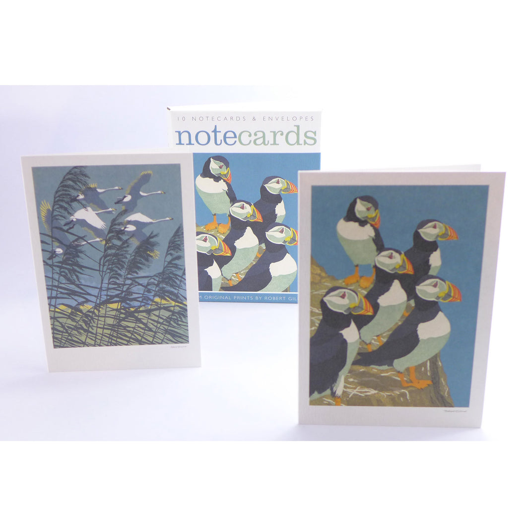 Robert Gillmor puffins and hooper swans notecard pack