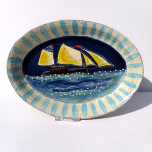 Stripy edge oval dish 960