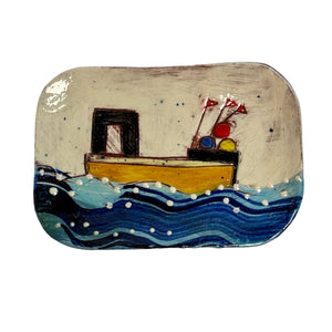 Postcard plate fishing boat
