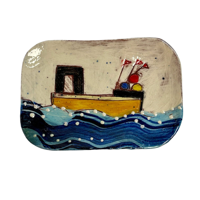 Postcard plate fishing boat