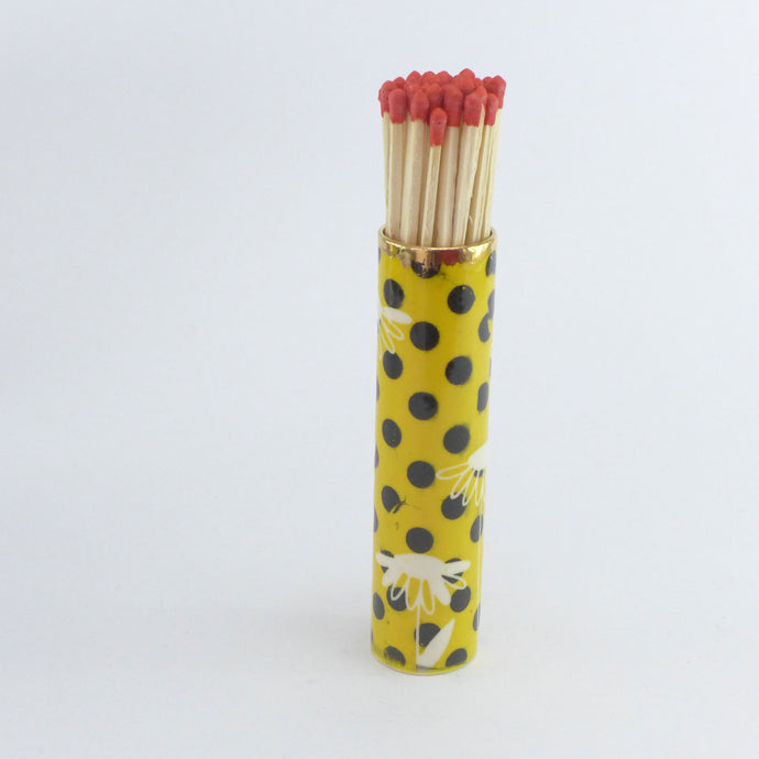 Large match striker pot mustard polka