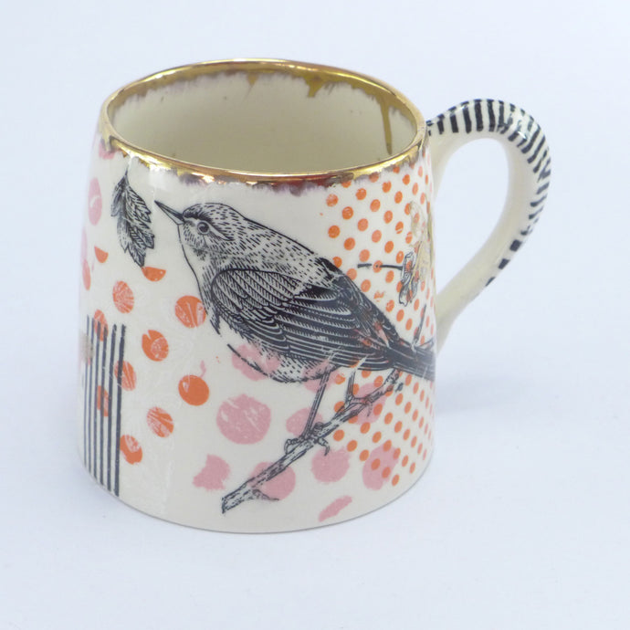Large polka dot bird mug A