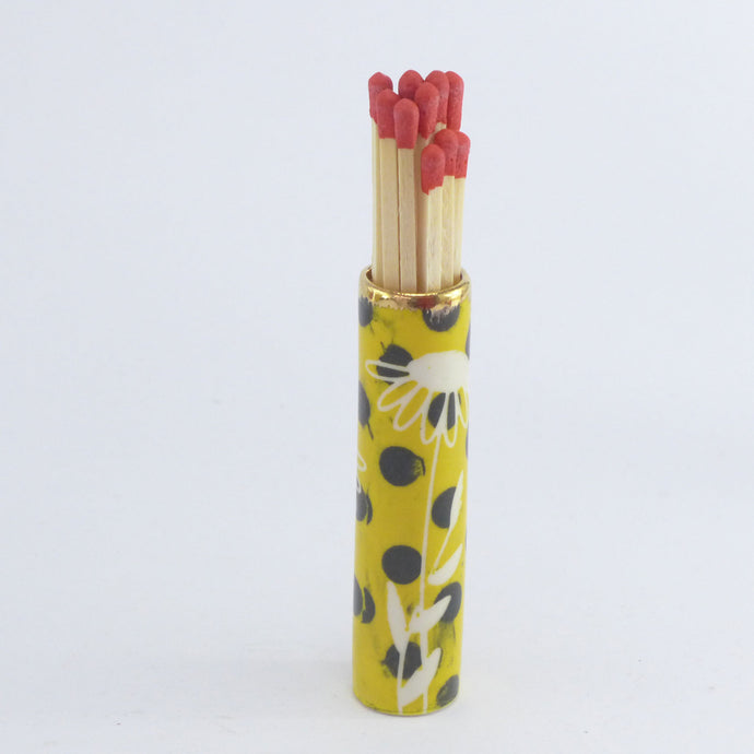 Small match striker pot mustard polka