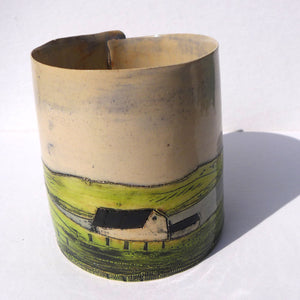 Small round vessel landscape and house DB08