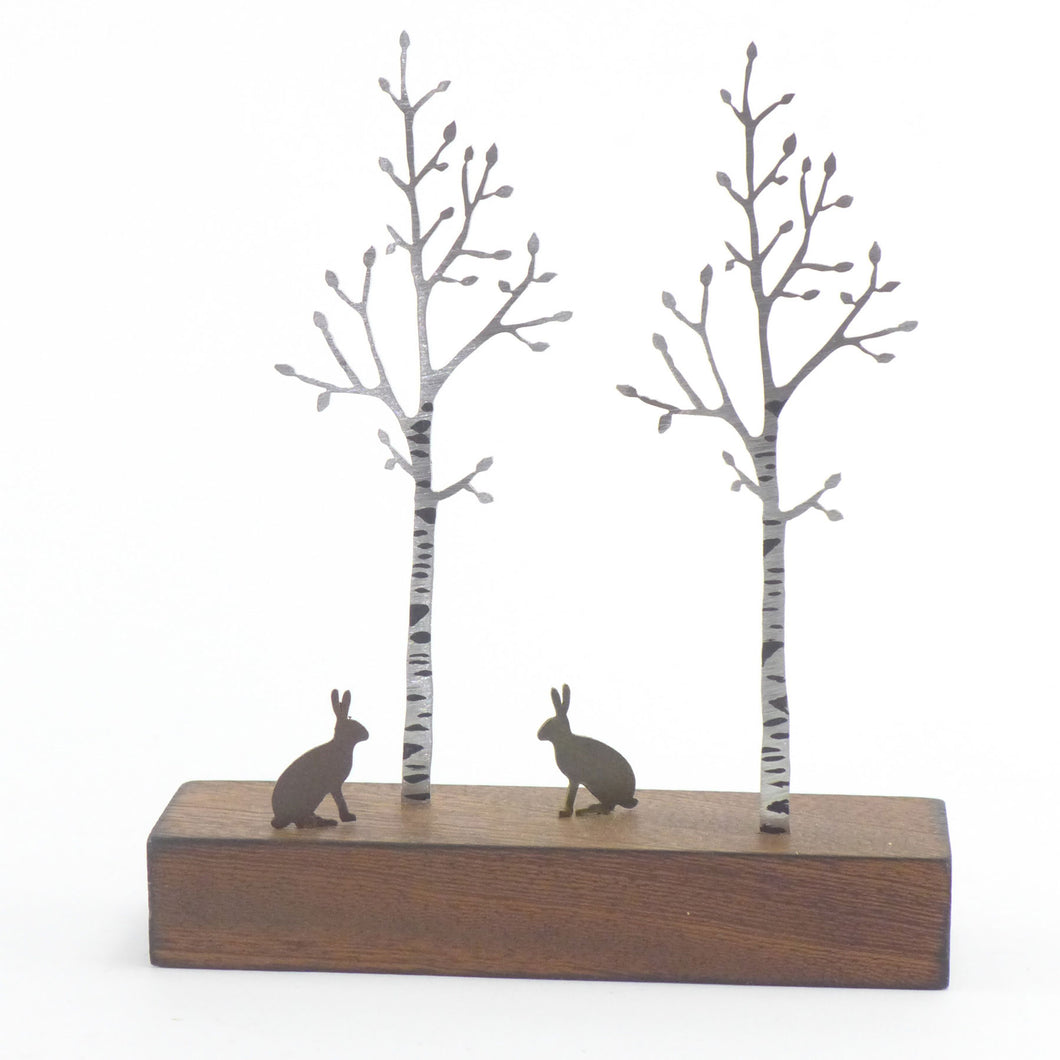 Silver birch and hares