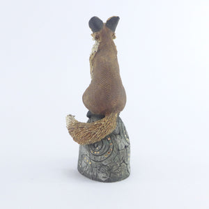 Small sitting fox on a hill brown