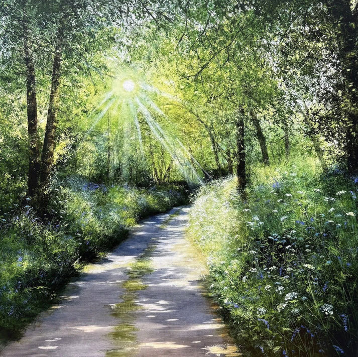 Bluebells and Sunlight hand embellished print