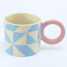 Load image into Gallery viewer, Bright blue geometric mug