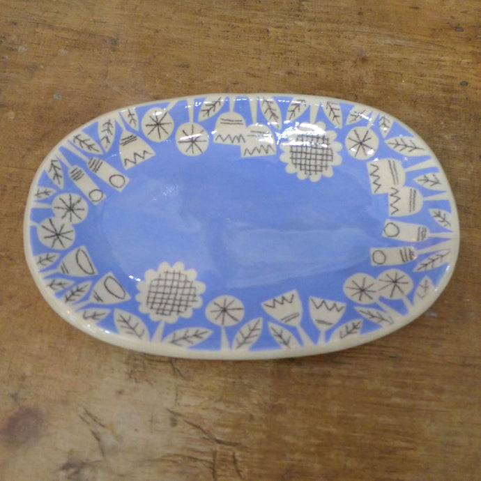 Cornflower blue scrapbook small oval plate