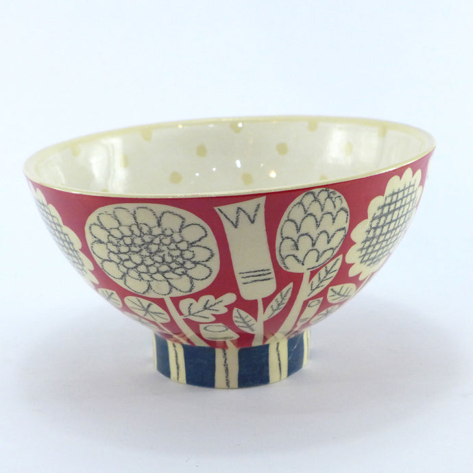 Dark red garden footed bowl