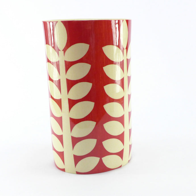 Dark red large oval stem vase