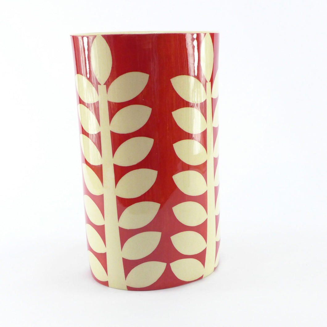 Dark red large oval stem vase