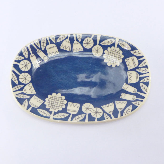 Teal scrapbook small oval plate