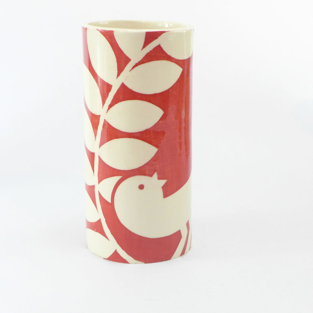 dark red ava bird small cylinder vase