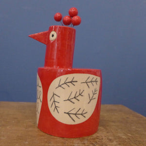 Dark red bird vase