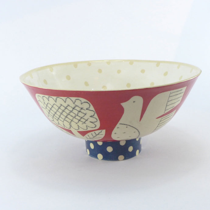 Dark red garden footed bowl