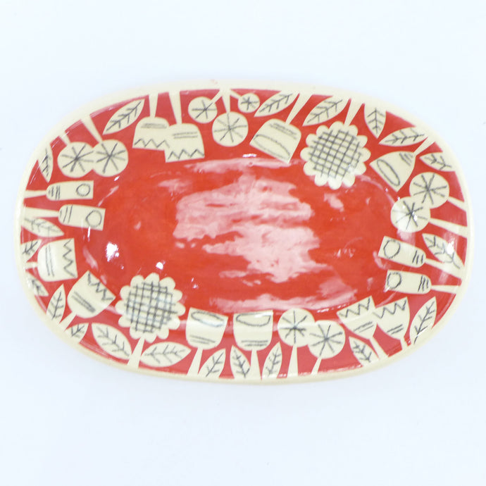 Dark red scrapbook small oval plate