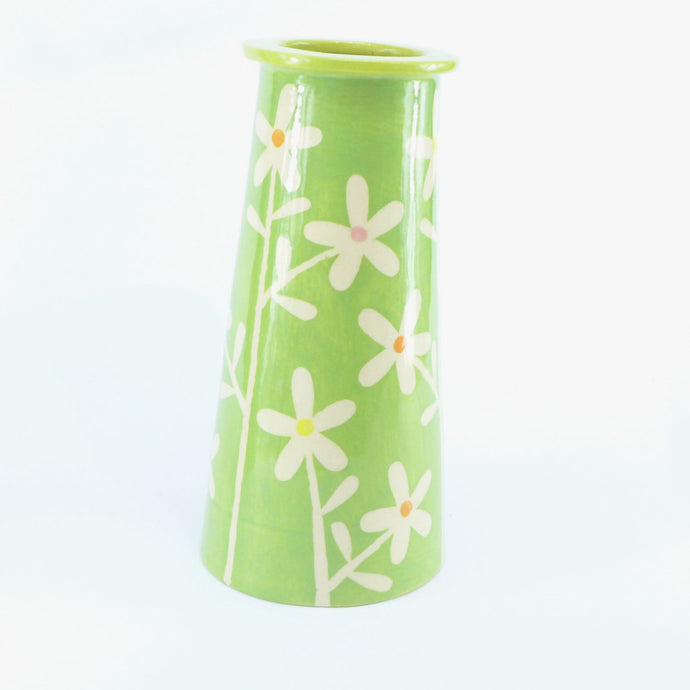 Green daisy cone vase