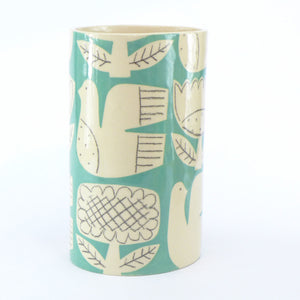 Jade patchwork bird oval vase