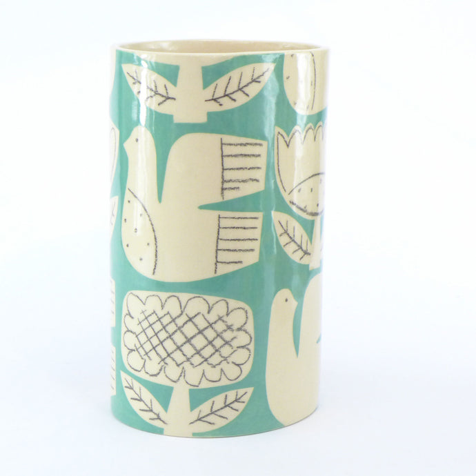 Jade patchwork bird oval vase