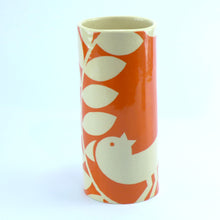 Load image into Gallery viewer, Orange ava bird small cylinder vase