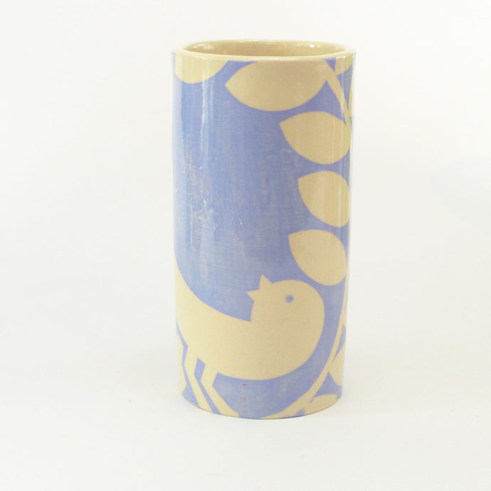 Pale blue ava bird small cylinder vase