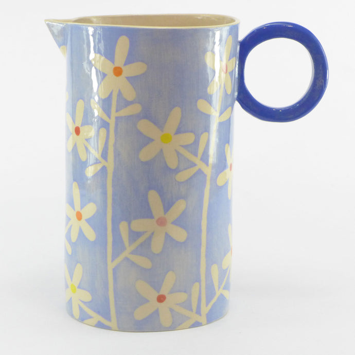 Pale blue large oval daisy jug