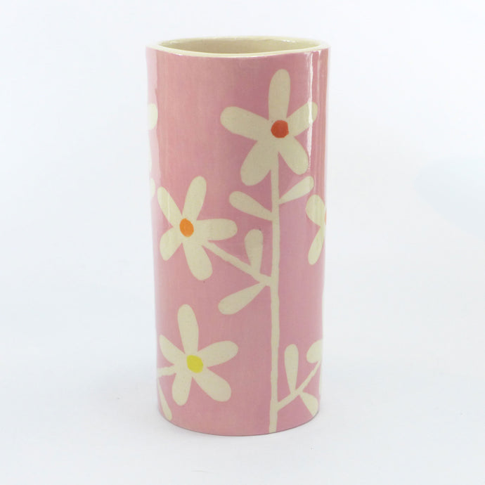 Pink daisy small cylinder vase