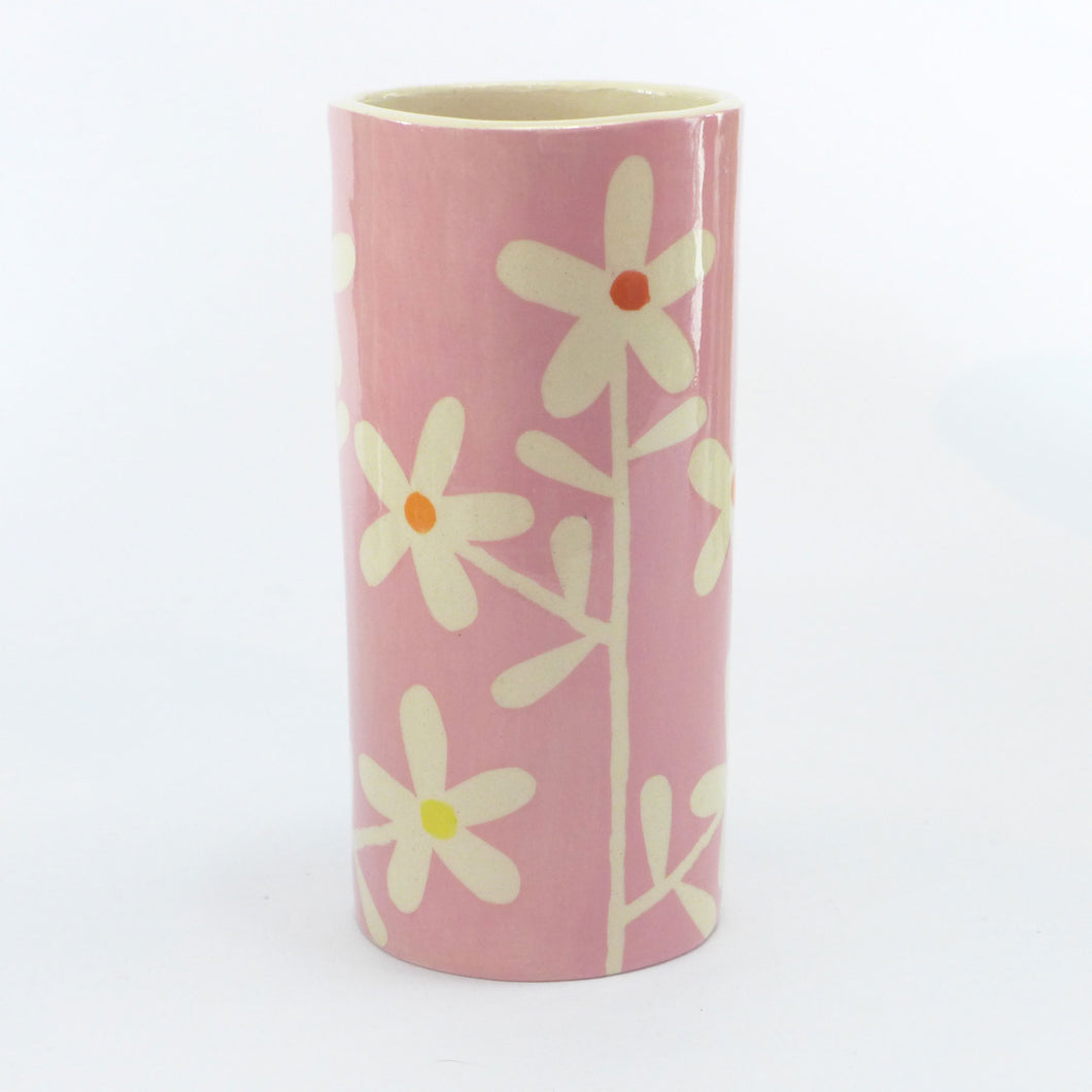 Pink daisy small cylinder vase