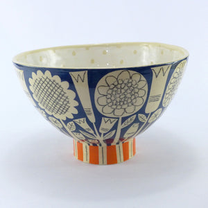 Teal garden footed bowl