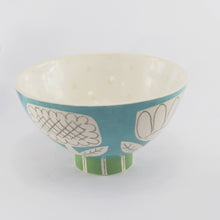 Load image into Gallery viewer, Turquoise garden footed bowl