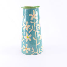 Load image into Gallery viewer, Turquoise daisy cone vase