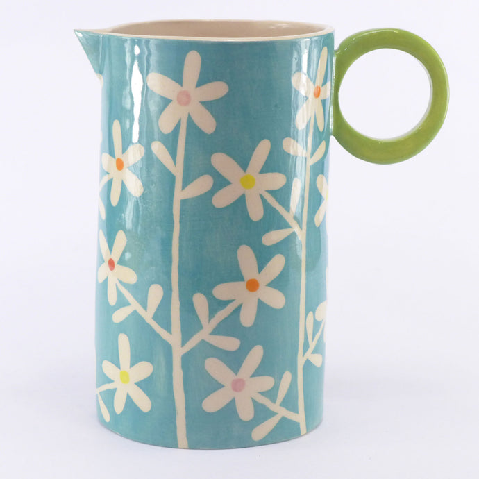 Turquoise large oval daisy jug