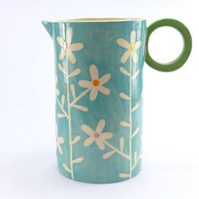 Load image into Gallery viewer, Turquoise large oval daisy jug