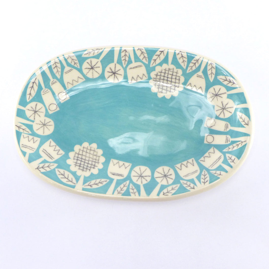 turquoise scrapbook small oval plate