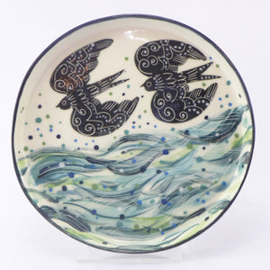 2 birds over aqua ripples dish