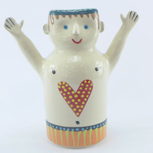 happy person vase with an orange stripe