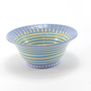 Pale blue medium bowl turq stripes outside
